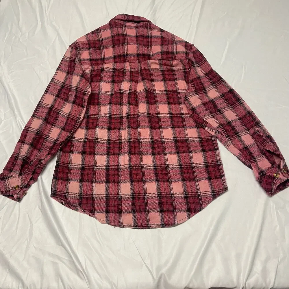 Canyon Creek Shirt Flannel Pink Size M Button Up Long Sleeve Soft Warm Button Up
